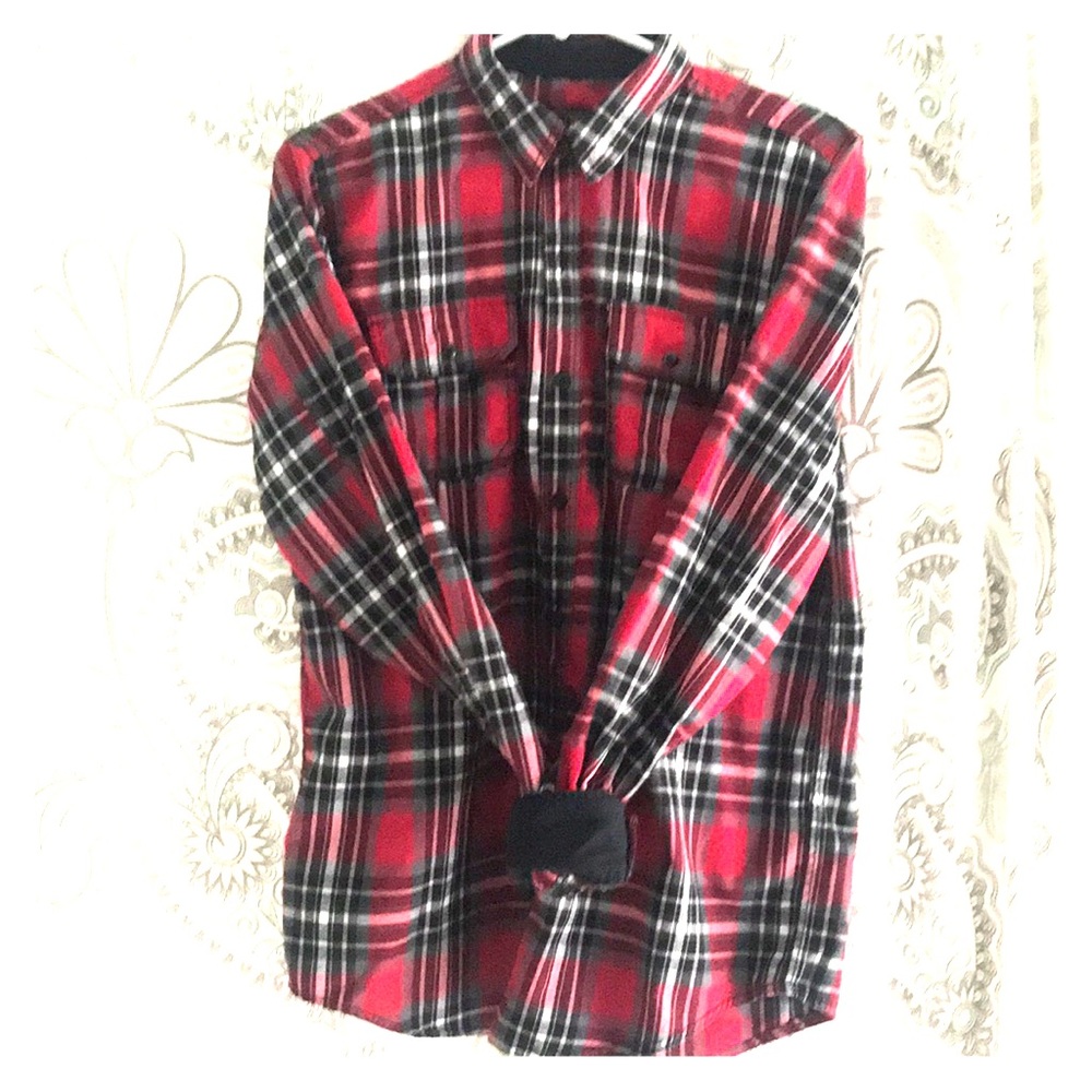 long sleeve red/black/white plaid shirt.